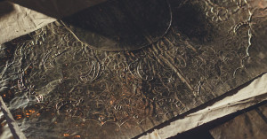 Lead sandwiched between sheets of tin. Flattened, crafted. Ages like silver.